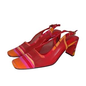 COUP D'ETAT LTD Vintage  Silk Slingback Heels Red Orange Pink Size 8 M